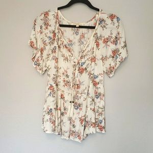 Rewind, Floral Short Sleeve Blouse, Women's Small,
